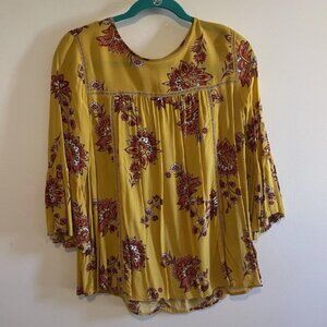 Old Navy Women's Floral Peasant Top Blouse Boho Yellow Floral Flowy Size Medium